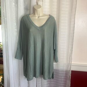 EUC Garnet Hill 100% Organic Linen Oversized V Neck Sweater Pale Green Size M